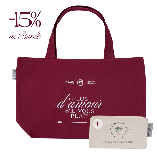 Bundle Tote Bag und Pouch in Burgunder– Golden Hour Club Canvas Set