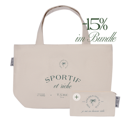 Bundle Tote Bag und Pouch in Beige – Golden Hour Club Canvas Set