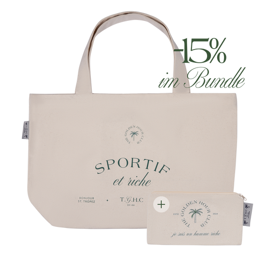 Bundle Tote Bag und Pouch in Beige – Golden Hour Club Canvas Set