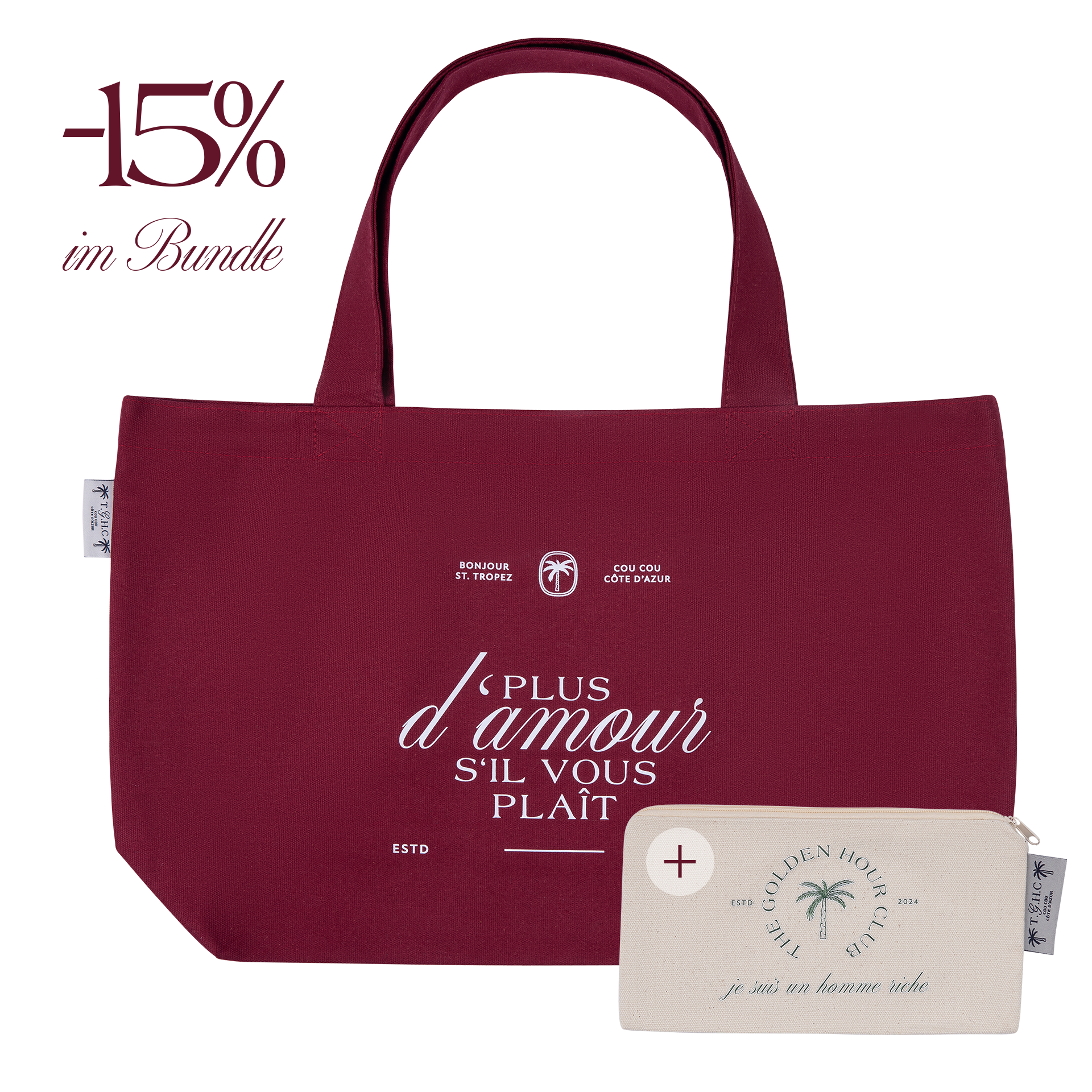 Bundle Tote Bag und Pouch in Burgunder– Golden Hour Club Canvas Set