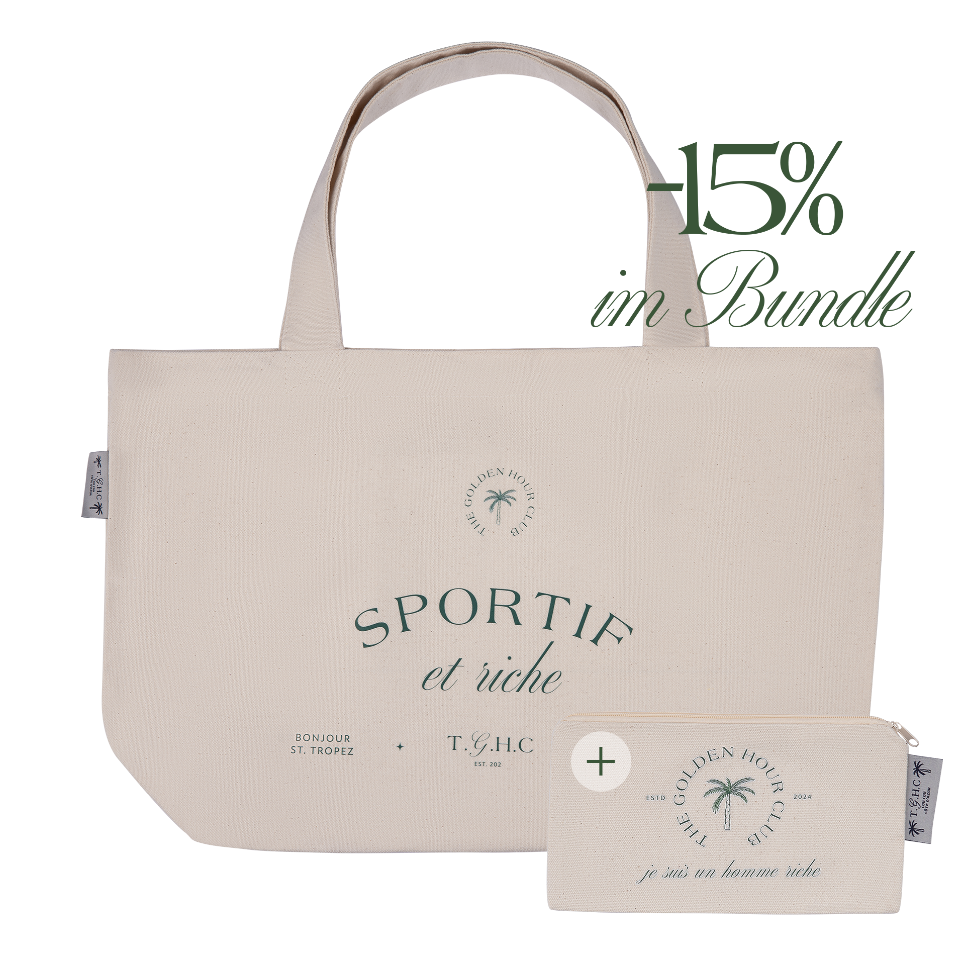 Bundle Tote Bag und Pouch in Beige – Golden Hour Club Canvas Set