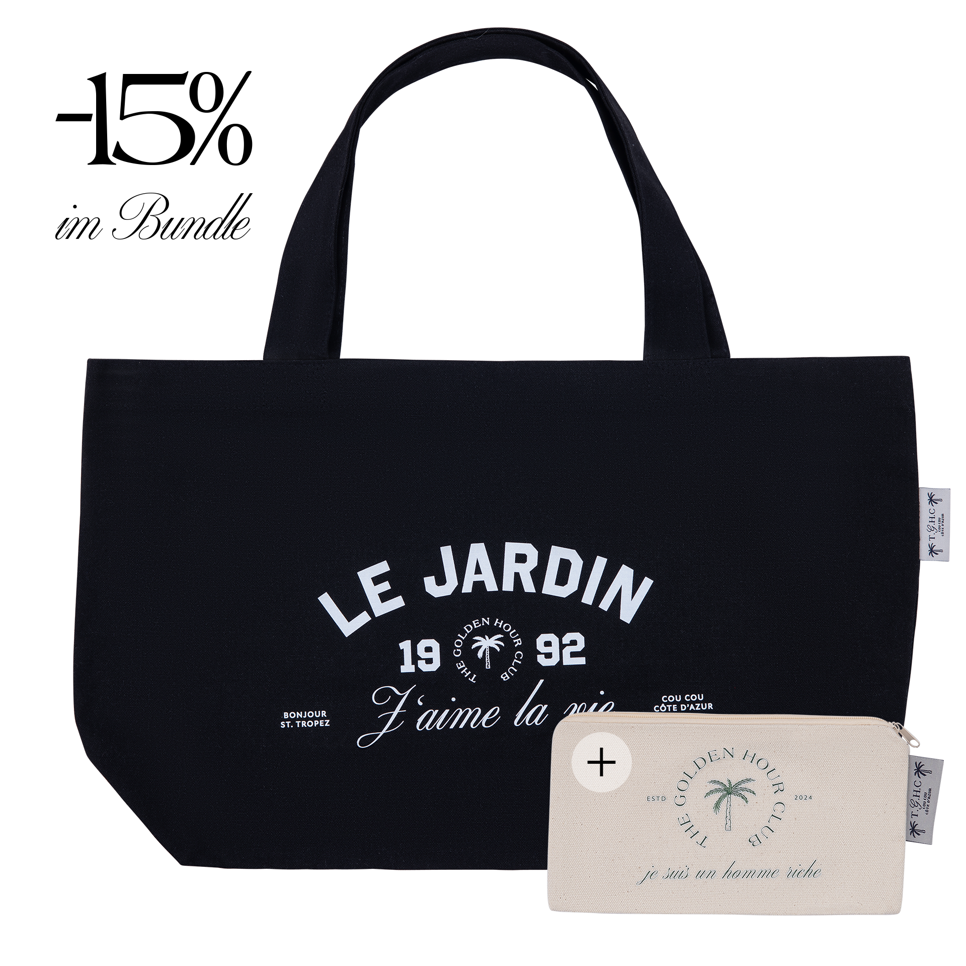 Bundle Tote Bag und Pouch in Schwarz– Golden Hour Club Canvas Set